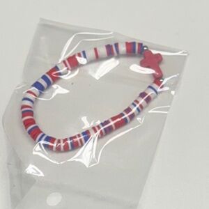 Red, White and Blue Striped Bracelet with Cross